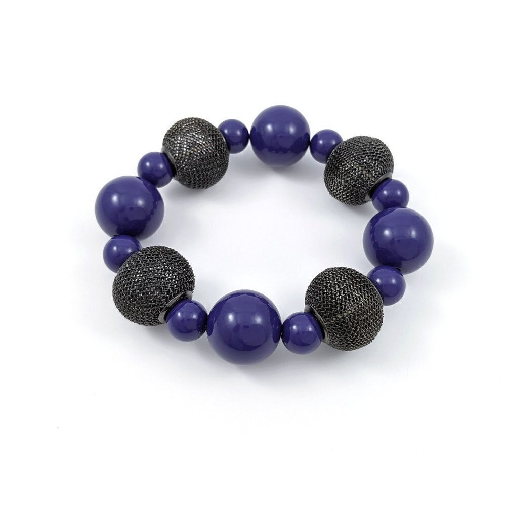 Purple Beaded Stretch Bracelet Gunmetal Mesh Chunky Y2K